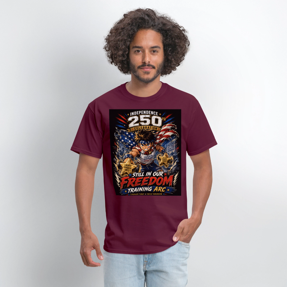 Patriotic T Shirt for July 4th Fans: Anime Hero Graphic - burgundy