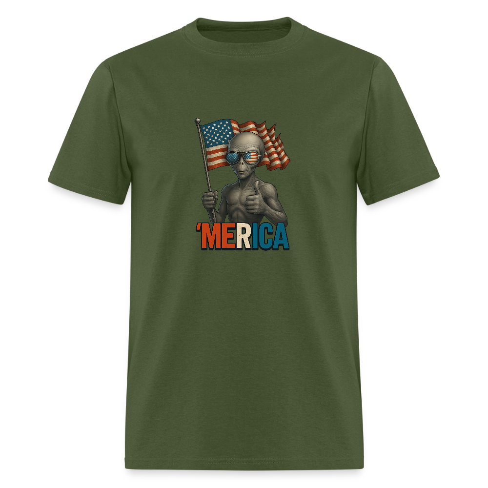 Thumbs Up Merica Alien 4th of July Funny and Patriotic Unisex Classic T-Shirt - military green