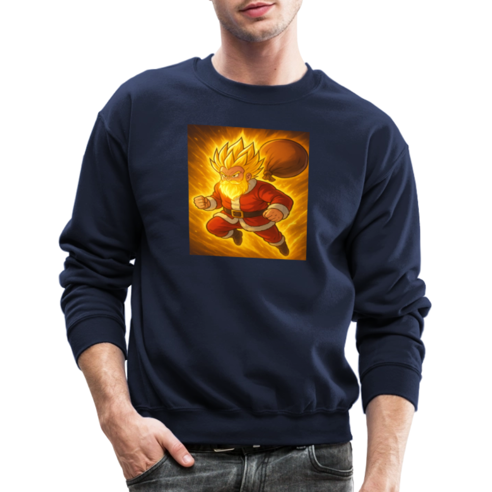 Super Powered Santa Anime Meme Crewneck Sweatshirt - navy