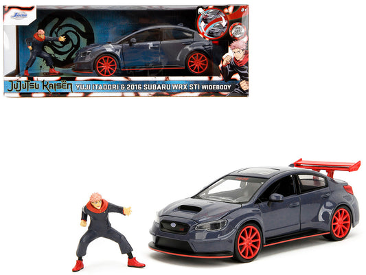 2016 Subaru WRX STI Widebody Dark Blue and Yuji Itadori Diecast Figure "Jujutsu Kaisen" (2020–2023) TV Series "Anime Hollywood Rides" Series 1/24 Diecast Model Car by Jada