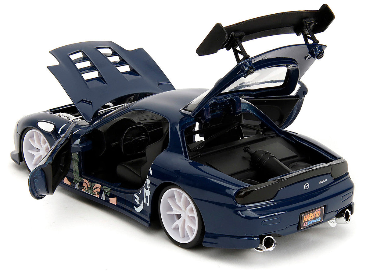 1993 Mazda RX-7 Dark Blue with Graphics and Kakashi Hatake Diecast Figure "Naruto Shippuden" (2009-2017) TV Series "Anime Hollywood Rides" Series 1/24 Diecast Model Car by Jada