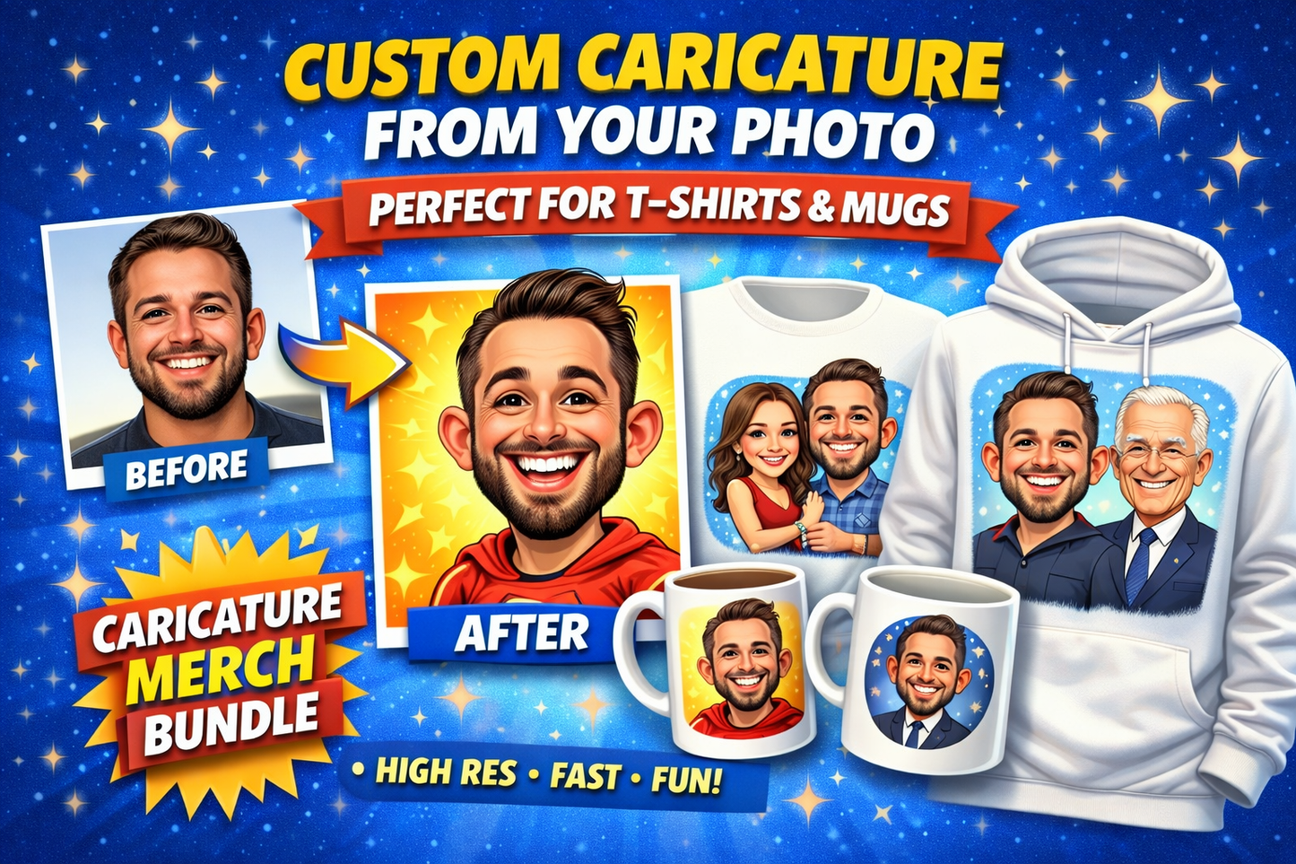 We will create a funny digital caricature from your photo