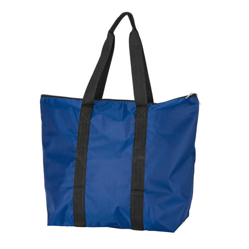fold up travel tote bags 15.7” Foldable Travel Tote Bag with Built-In Storage Case, Lightweight Polyester Carry-On with Zippered Pockets Blue