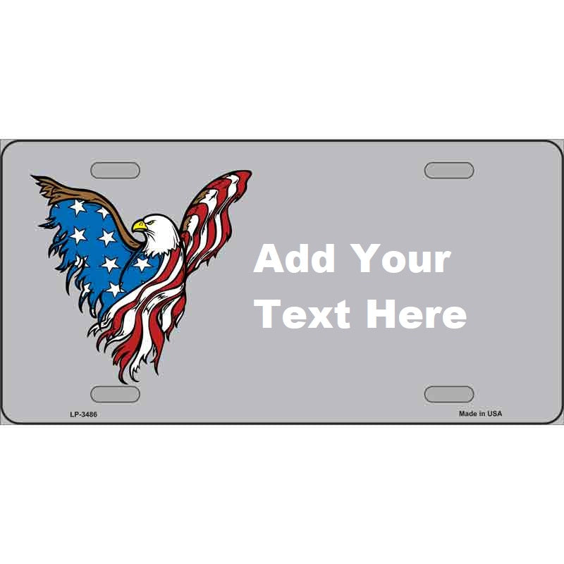 American Eagle Offset Novelty Metal License Plate Tag Customize with your own words, texts, name