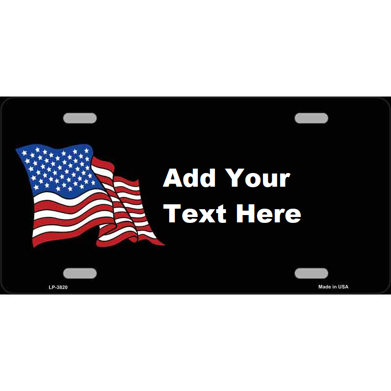 American Flag Offset Novelty Metal License Plate Tag Customize with your own words, texts, name