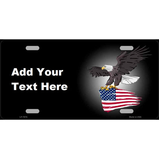 Eagle Flag Offset Novelty Metal License Plate Tag Customize with your own words, texts, name