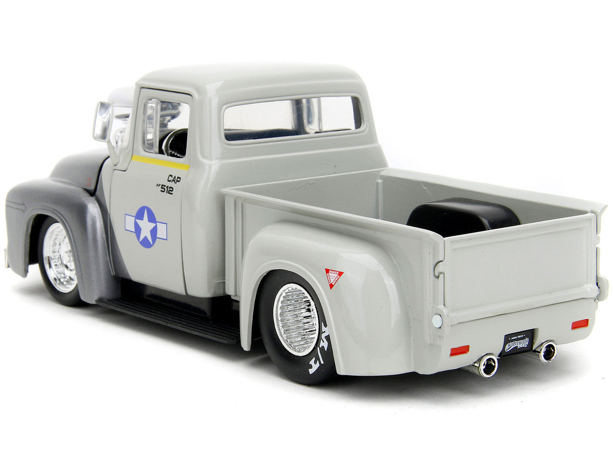 1956 Ford F-100 Pickup Truck Tan and Gray Metallic and Guile Diecast Figure "Street Fighter" Video Game "Anime Hollywood Rides" Series 1/24 Diecast Model Car by Jada