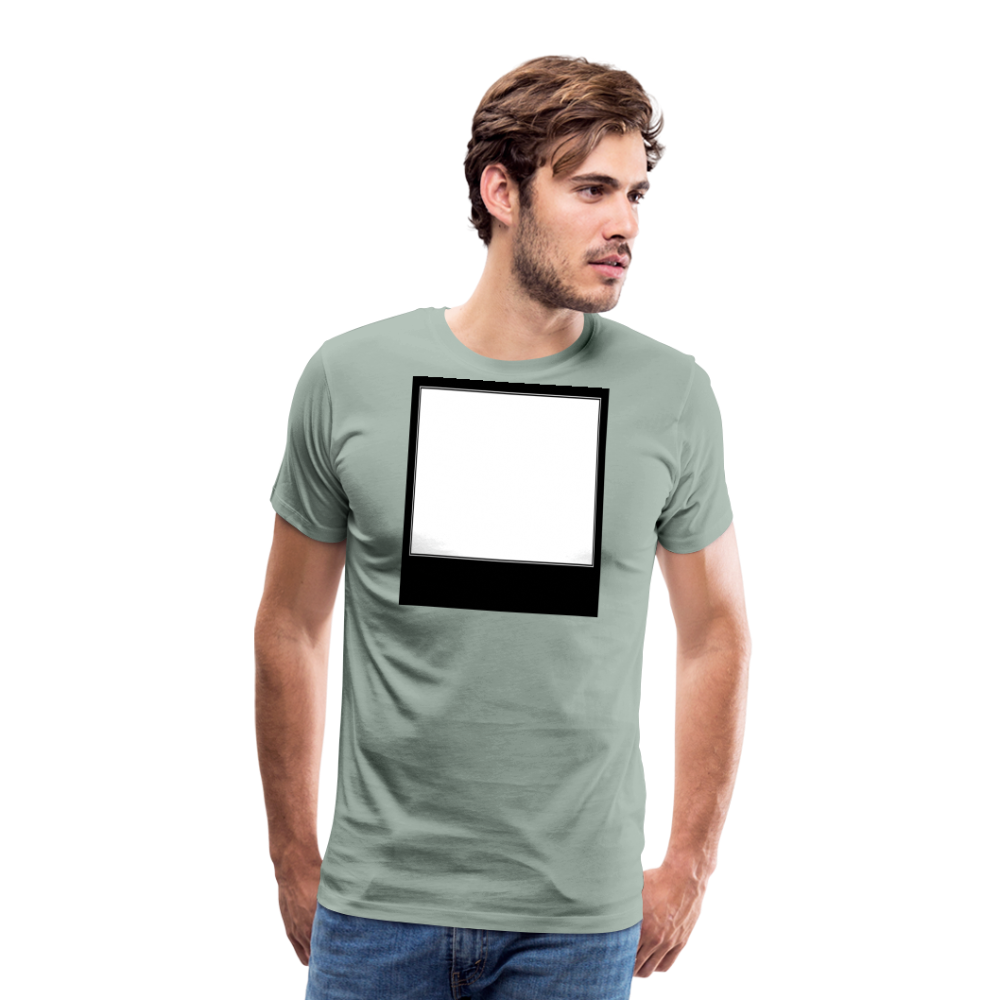 Customizable personalized Motivational/Demotivational Meme Caption Template Men's Premium T-Shirt add your own photos, images, designs, quotes, texts, memes, and more - steel green