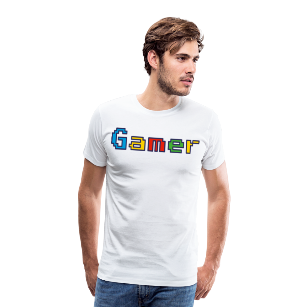 Gamer Retro Pixel Color Font For Video Game Gifts Men's Premium T-Shirt - white