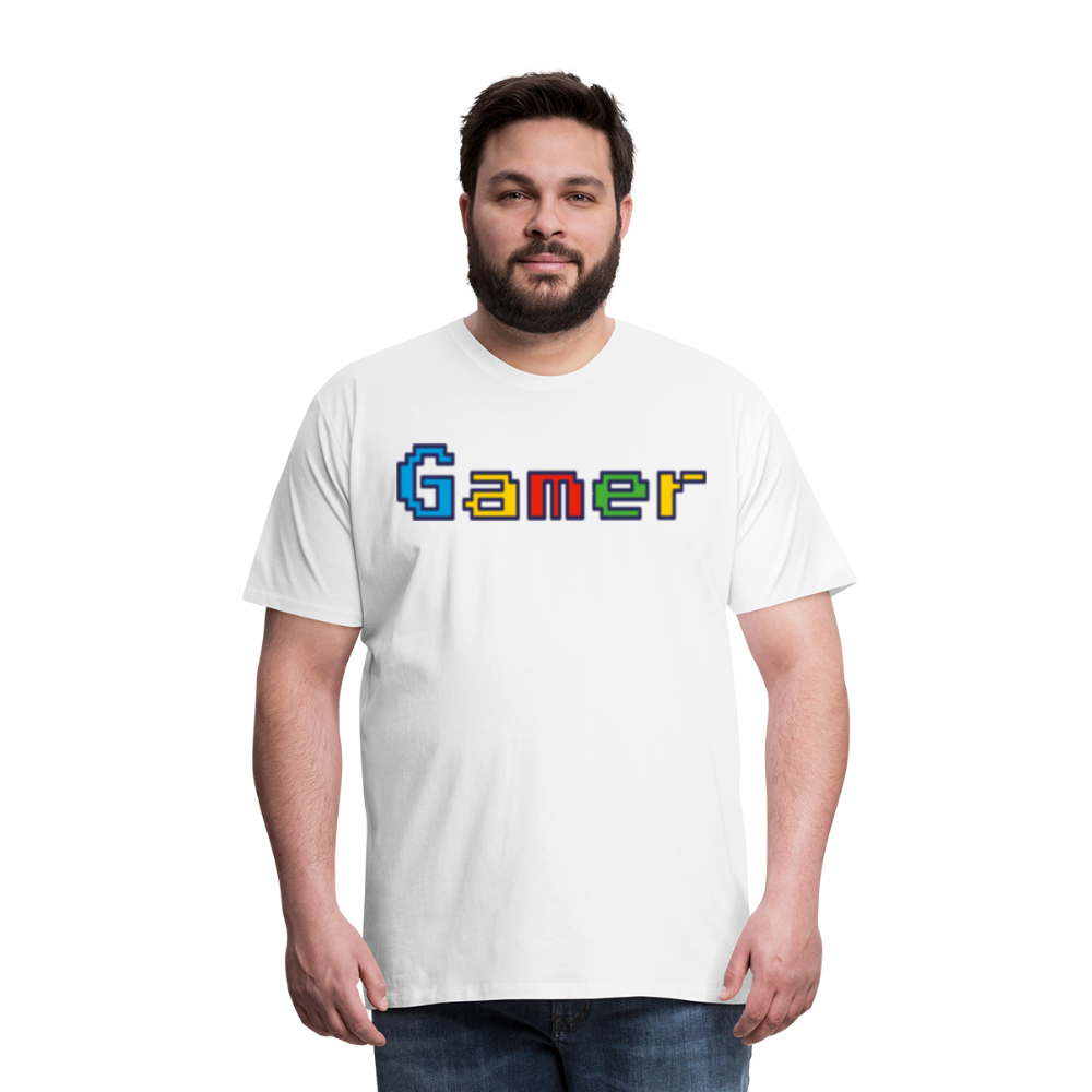 Gamer Retro Pixel Color Font For Video Game Gifts Men's Premium T-Shirt - white