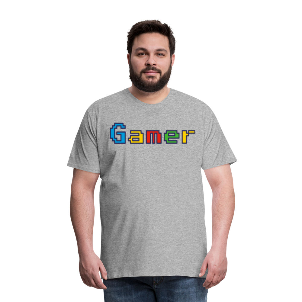 Gamer Retro Pixel Color Font For Video Game Gifts Men's Premium T-Shirt - heather gray