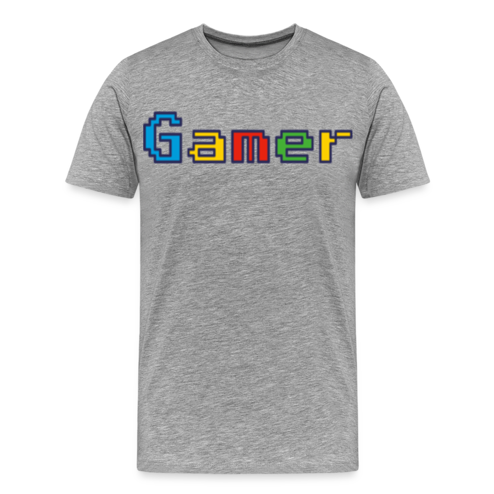 Gamer Retro Pixel Color Font For Video Game Gifts Men's Premium T-Shirt - heather gray