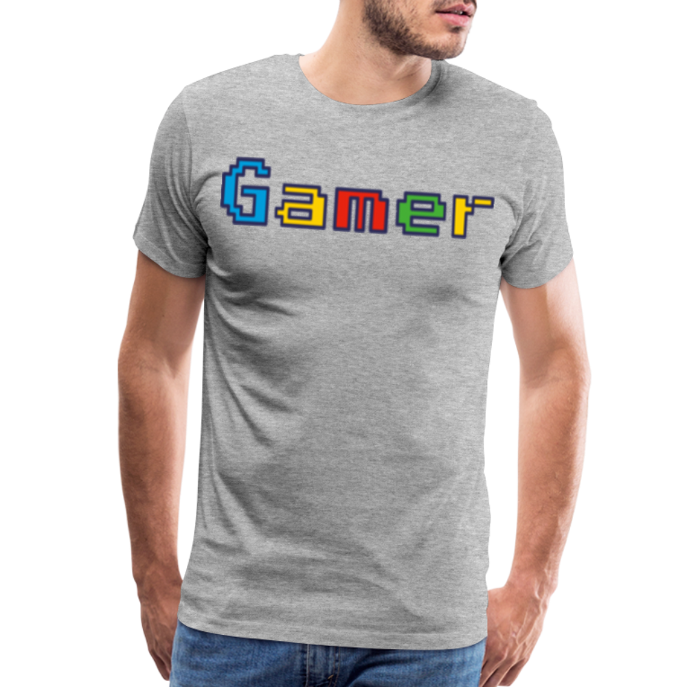 Gamer Retro Pixel Color Font For Video Game Gifts Men's Premium T-Shirt - heather gray