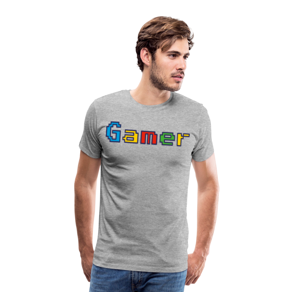 Gamer Retro Pixel Color Font For Video Game Gifts Men's Premium T-Shirt - heather gray