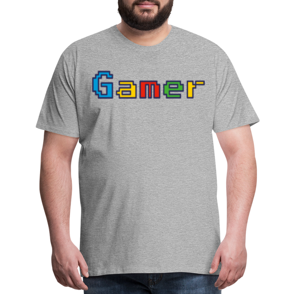 Gamer Retro Pixel Color Font For Video Game Gifts Men's Premium T-Shirt - heather gray