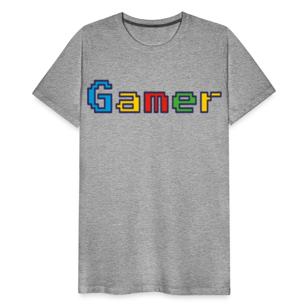 Gamer Retro Pixel Color Font For Video Game Gifts Men's Premium T-Shirt - heather gray