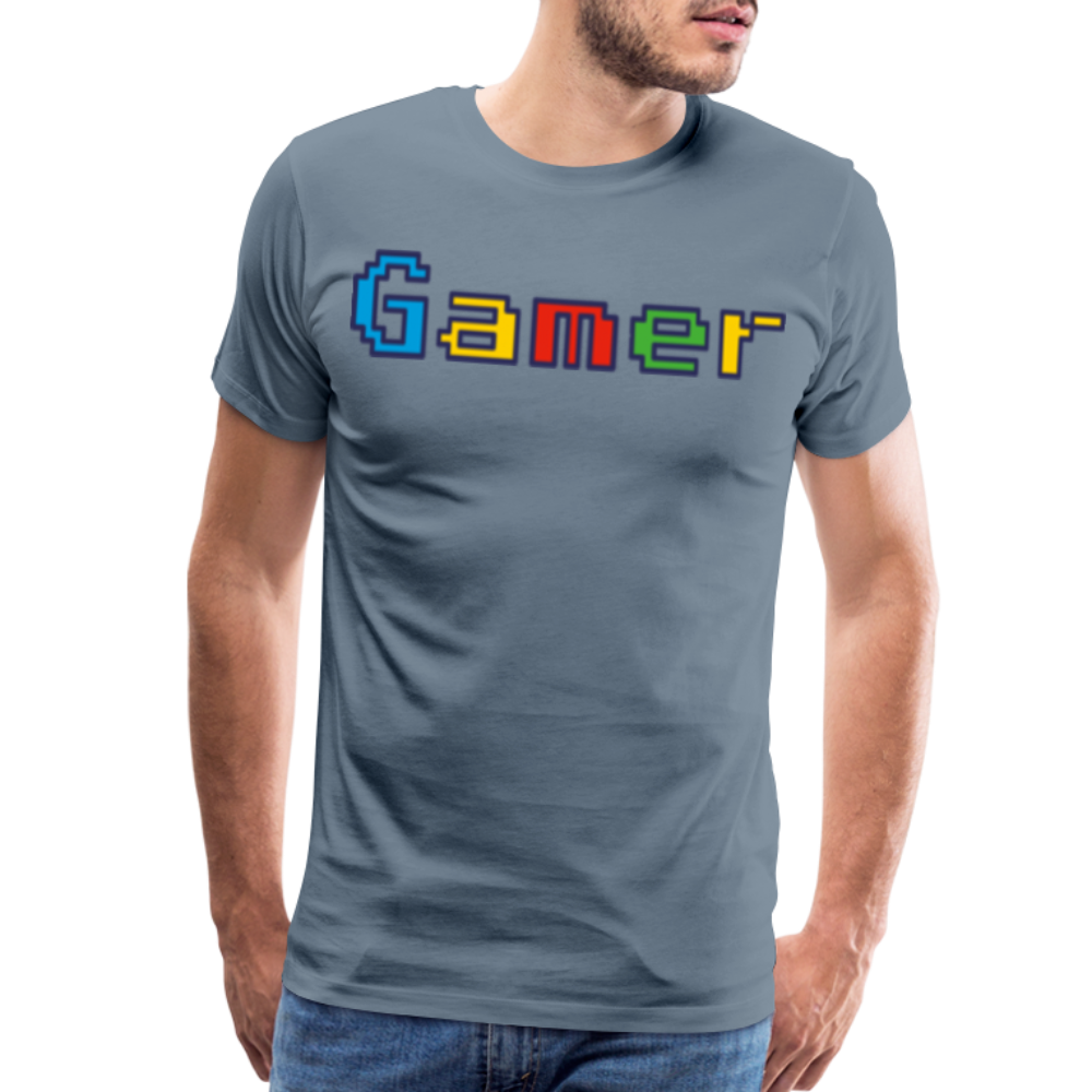 Gamer Retro Pixel Color Font For Video Game Gifts Men's Premium T-Shirt - steel blue