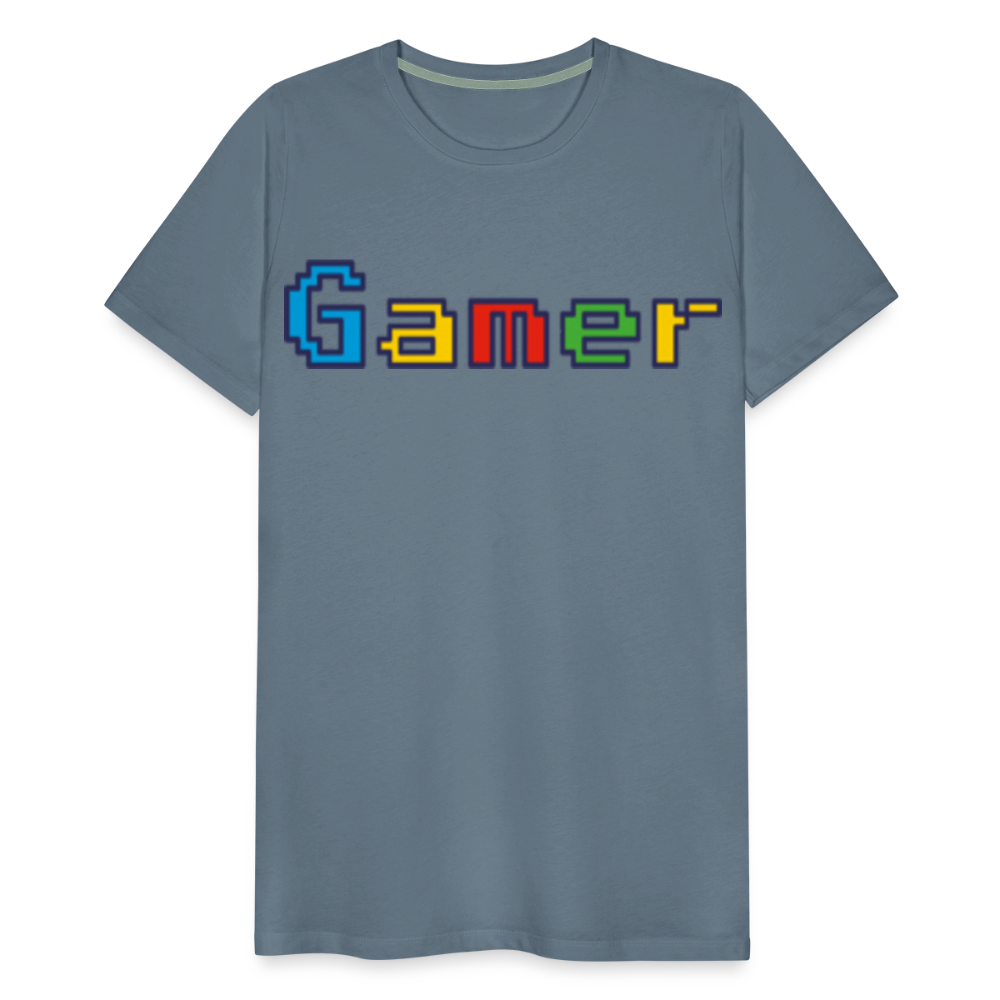 Gamer Retro Pixel Color Font For Video Game Gifts Men's Premium T-Shirt - steel blue