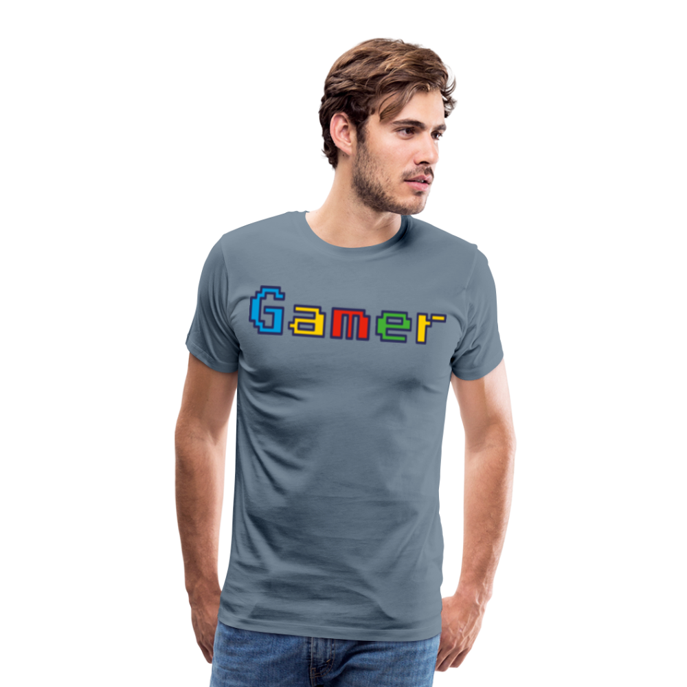 Gamer Retro Pixel Color Font For Video Game Gifts Men's Premium T-Shirt - steel blue