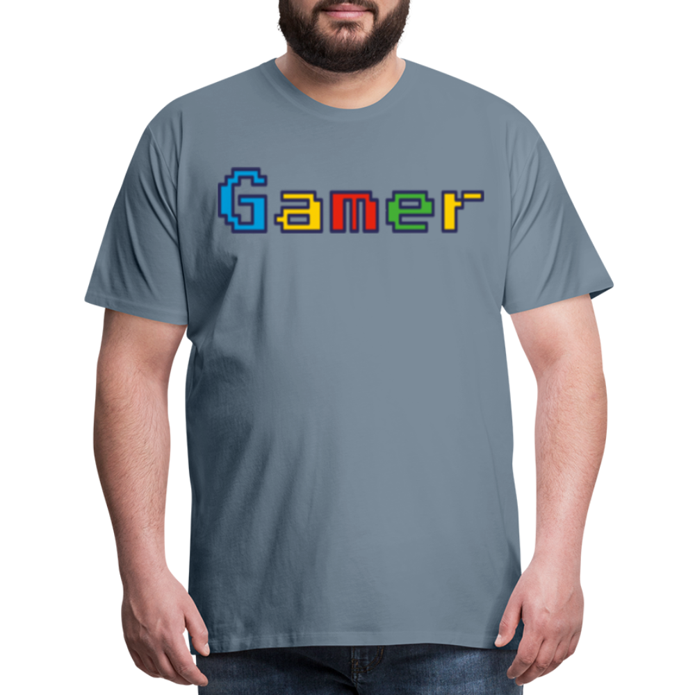 Gamer Retro Pixel Color Font For Video Game Gifts Men's Premium T-Shirt - steel blue