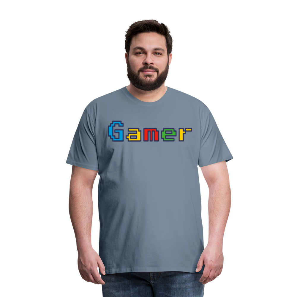 Gamer Retro Pixel Color Font For Video Game Gifts Men's Premium T-Shirt - steel blue
