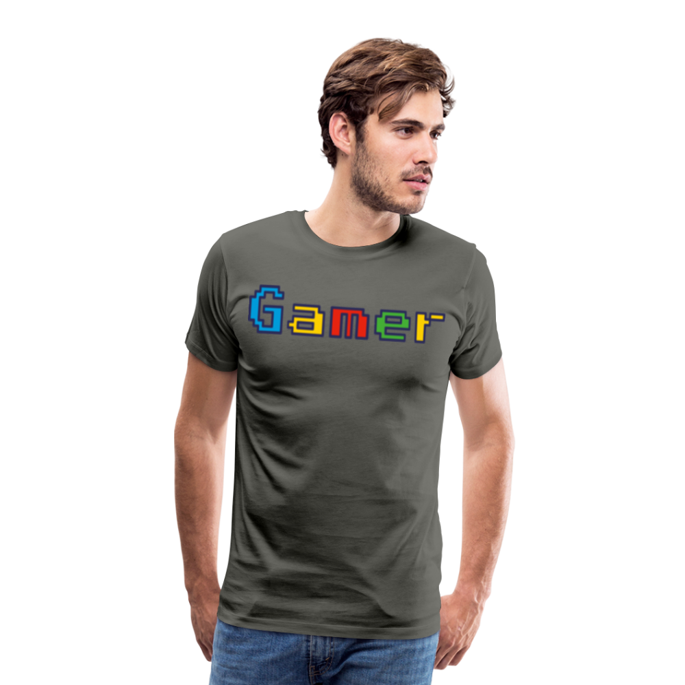 Gamer Retro Pixel Color Font For Video Game Gifts Men's Premium T-Shirt - asphalt gray