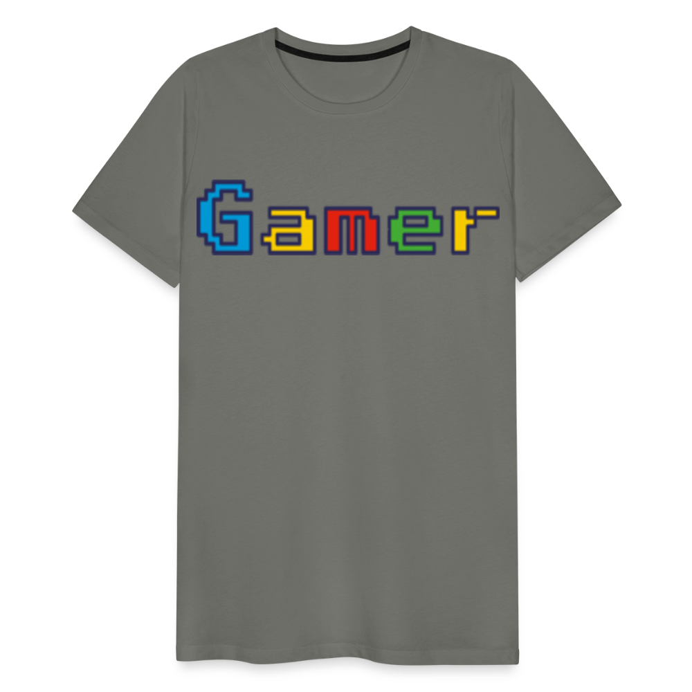 Gamer Retro Pixel Color Font For Video Game Gifts Men's Premium T-Shirt - asphalt gray