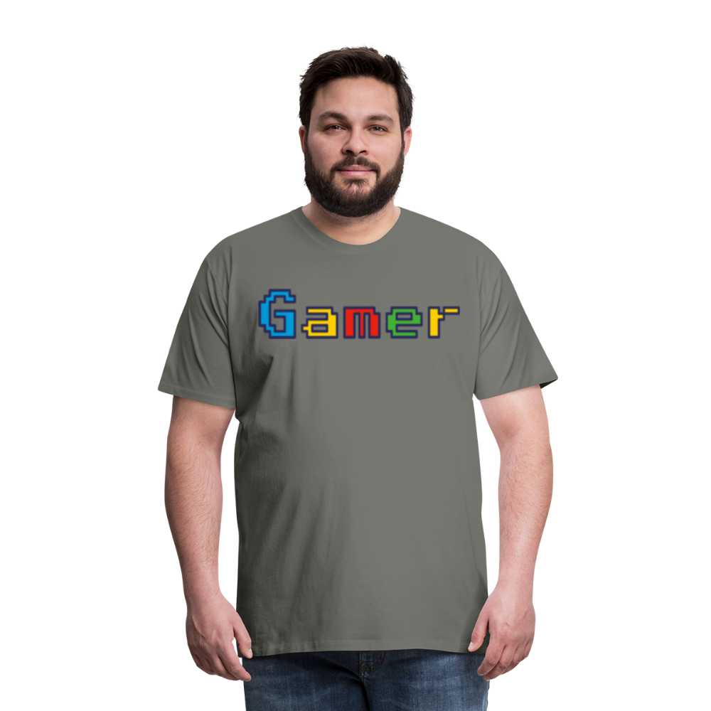 Gamer Retro Pixel Color Font For Video Game Gifts Men's Premium T-Shirt - asphalt gray