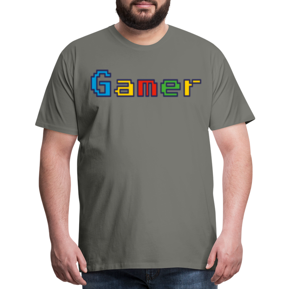 Gamer Retro Pixel Color Font For Video Game Gifts Men's Premium T-Shirt - asphalt gray