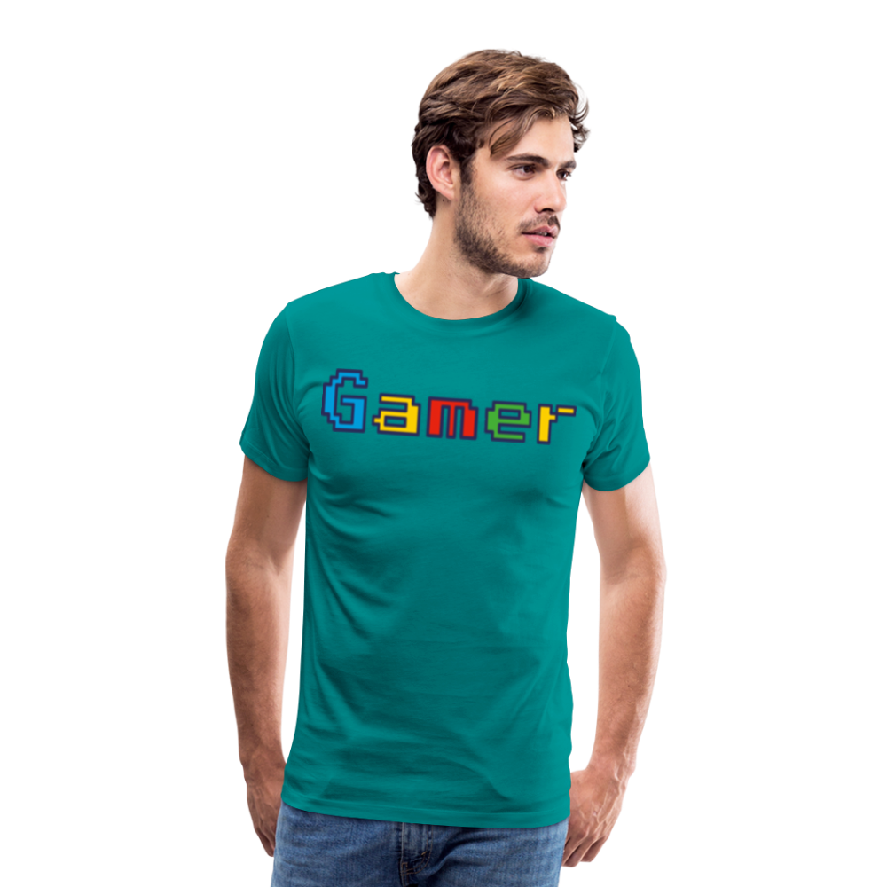 Gamer Retro Pixel Color Font For Video Game Gifts Men's Premium T-Shirt - teal