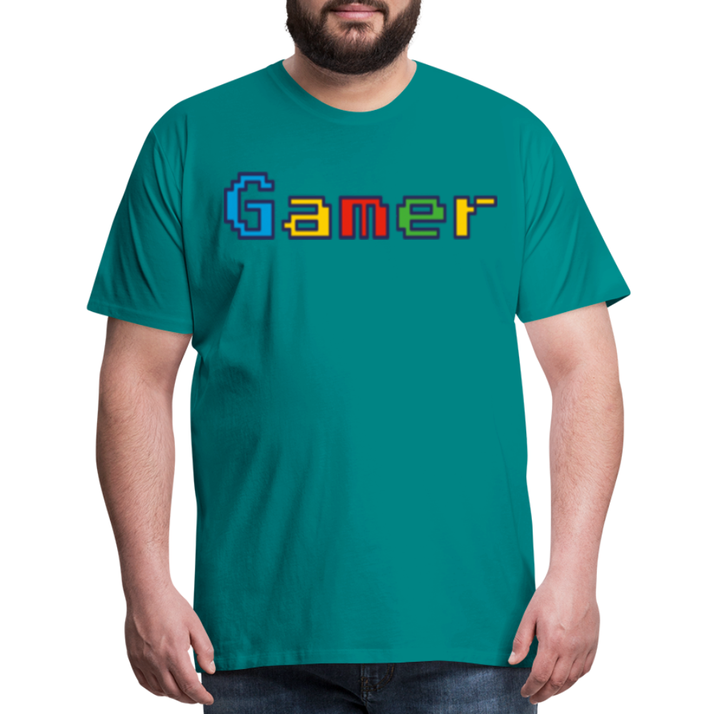 Gamer Retro Pixel Color Font For Video Game Gifts Men's Premium T-Shirt - teal