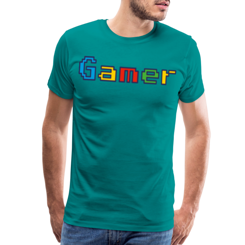 Gamer Retro Pixel Color Font For Video Game Gifts Men's Premium T-Shirt - teal