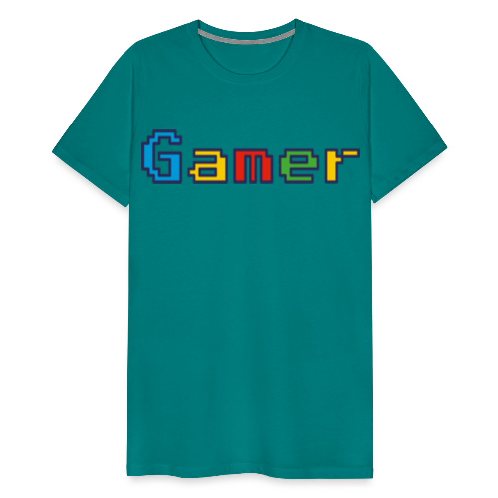 Gamer Retro Pixel Color Font For Video Game Gifts Men's Premium T-Shirt - teal