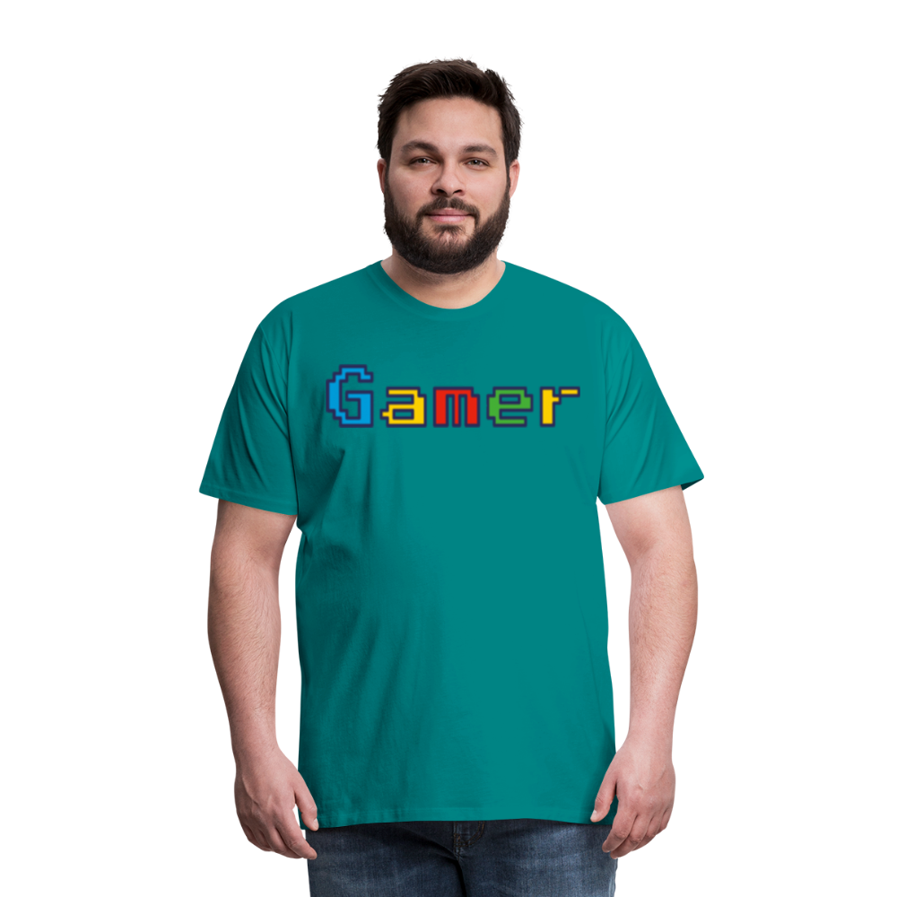 Gamer Retro Pixel Color Font For Video Game Gifts Men's Premium T-Shirt - teal