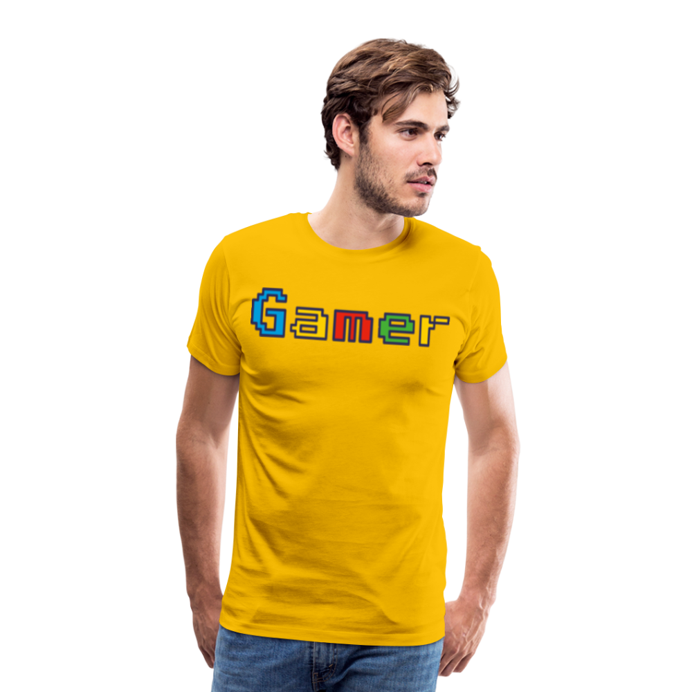Gamer Retro Pixel Color Font For Video Game Gifts Men's Premium T-Shirt - sun yellow