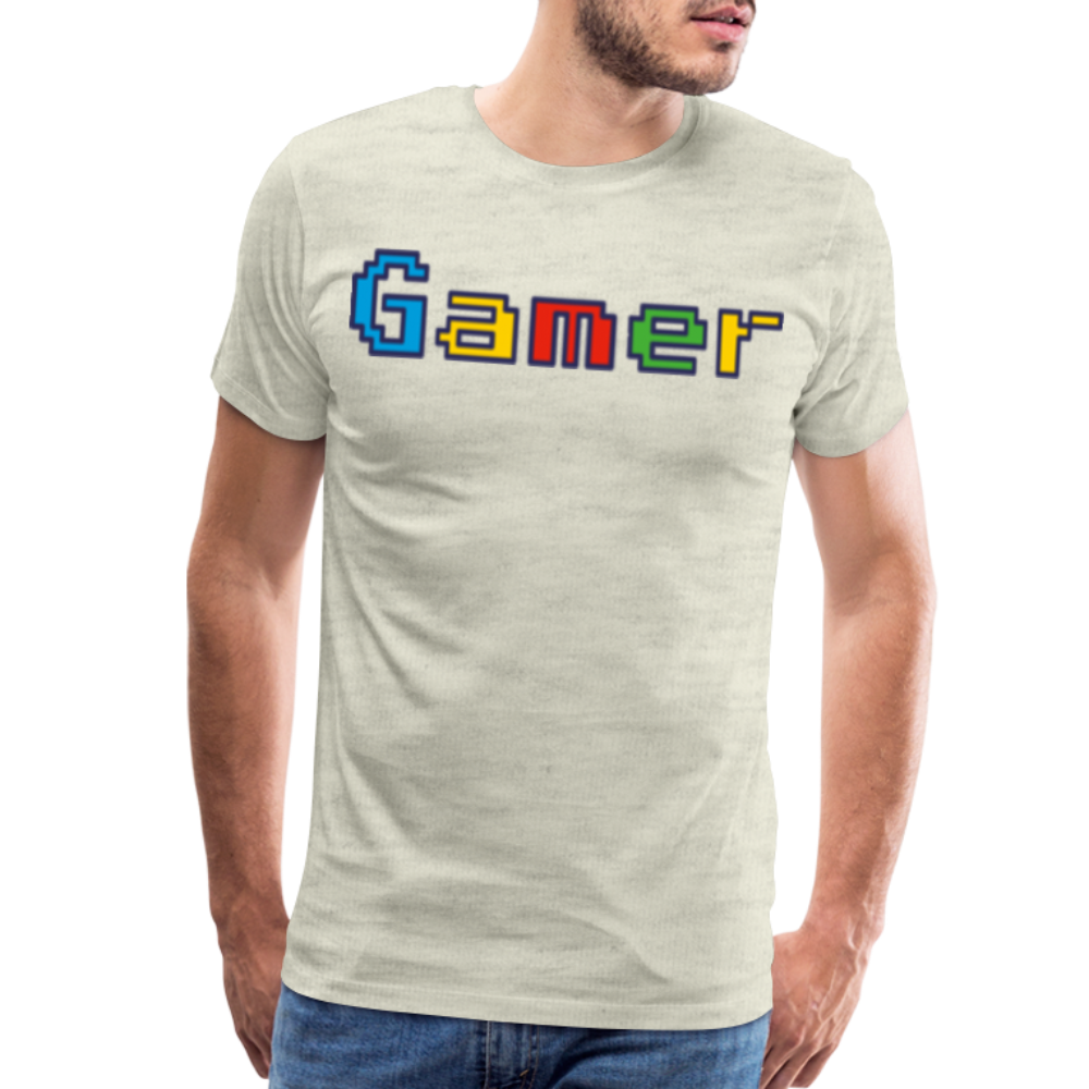 Gamer Retro Pixel Color Font For Video Game Gifts Men's Premium T-Shirt - heather oatmeal