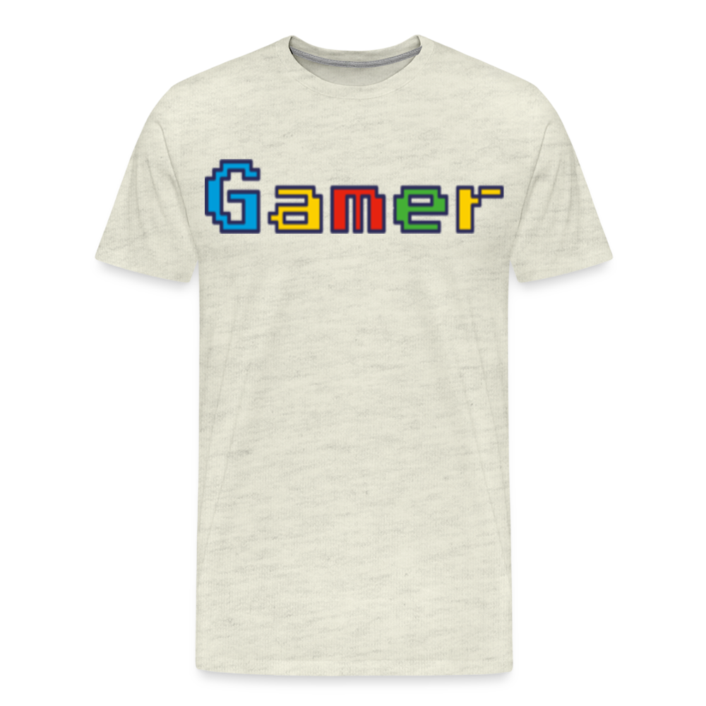 Gamer Retro Pixel Color Font For Video Game Gifts Men's Premium T-Shirt - heather oatmeal