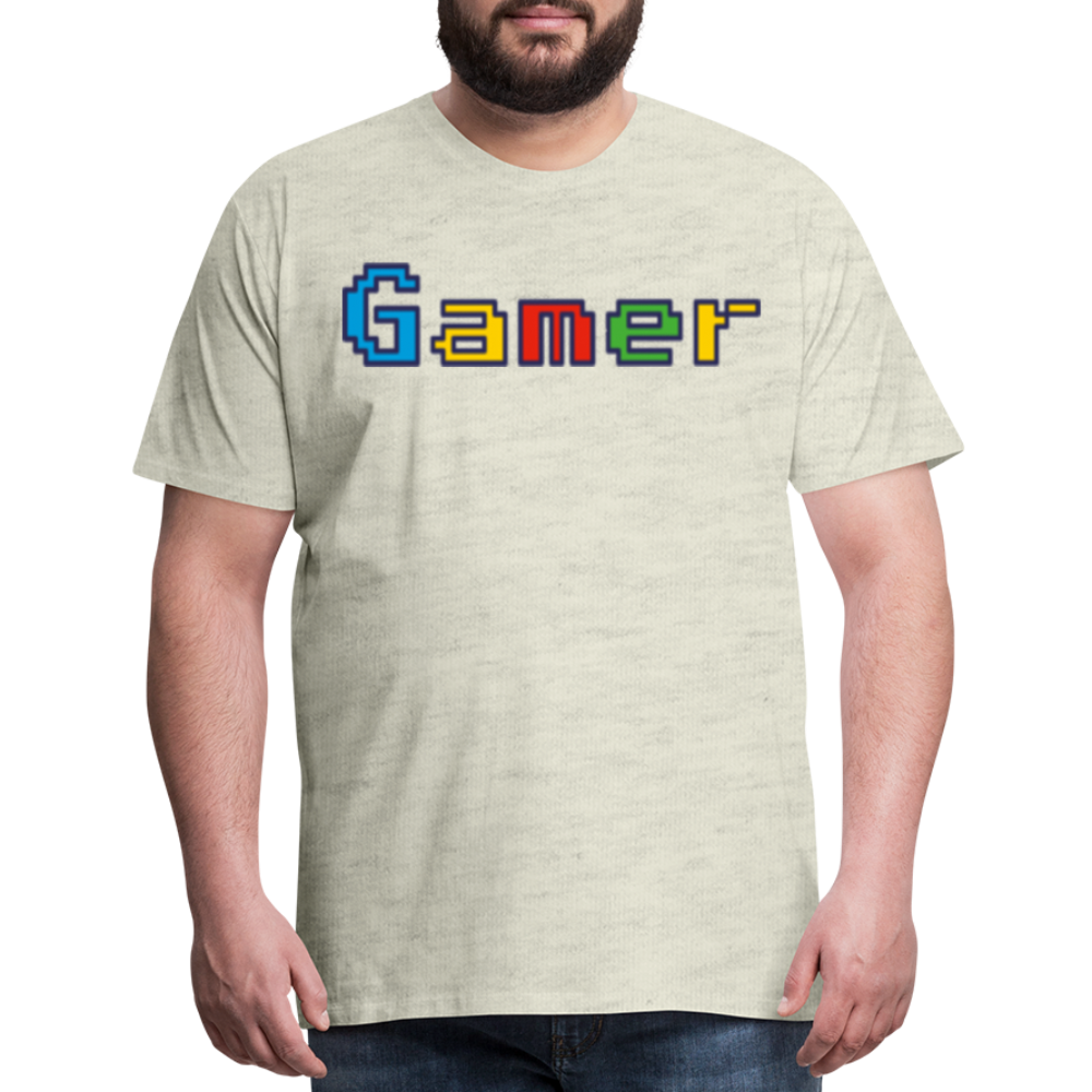 Gamer Retro Pixel Color Font For Video Game Gifts Men's Premium T-Shirt - heather oatmeal