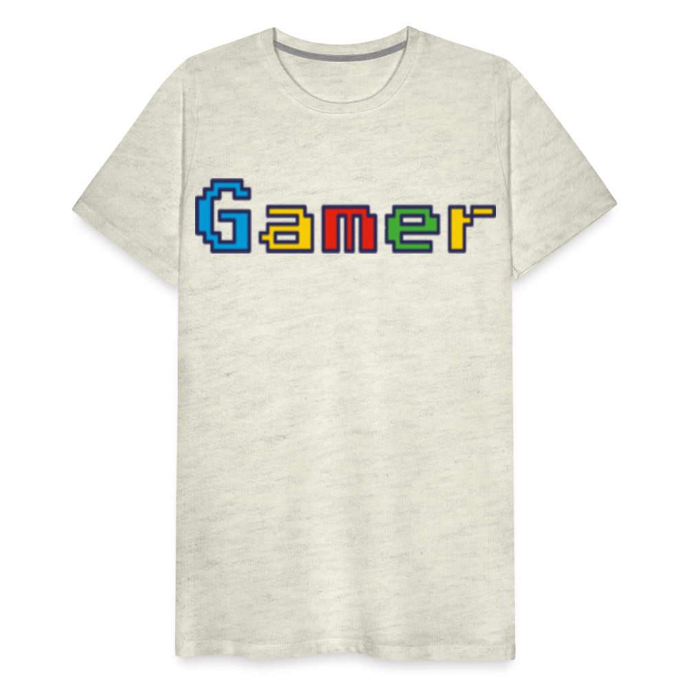 Gamer Retro Pixel Color Font For Video Game Gifts Men's Premium T-Shirt - heather oatmeal