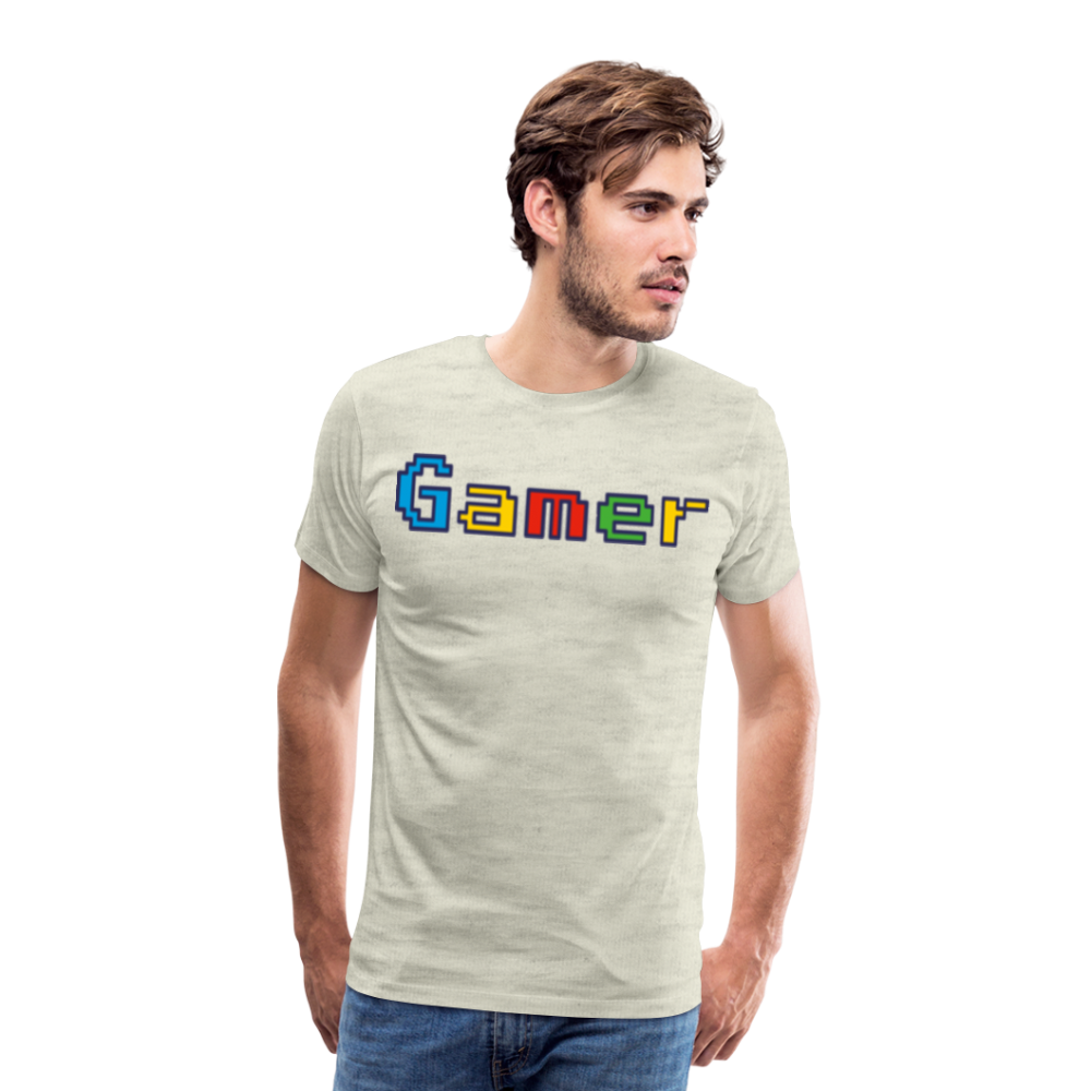 Gamer Retro Pixel Color Font For Video Game Gifts Men's Premium T-Shirt - heather oatmeal