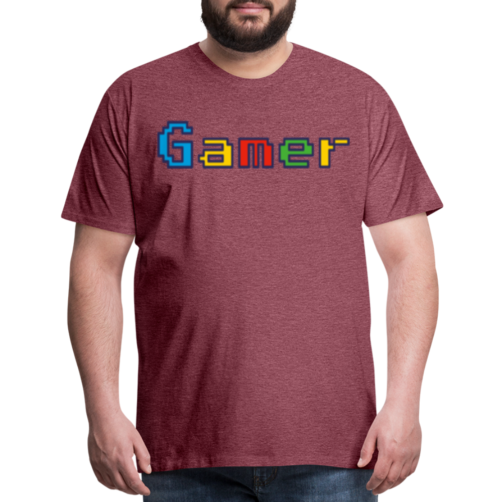Gamer Retro Pixel Color Font For Video Game Gifts Men's Premium T-Shirt - heather burgundy