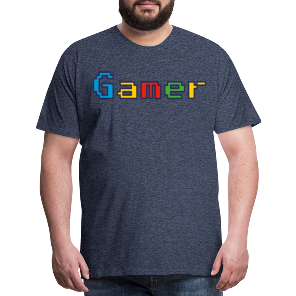Gamer Retro Pixel Color Font For Video Game Gifts Men's Premium T-Shirt - heather blue