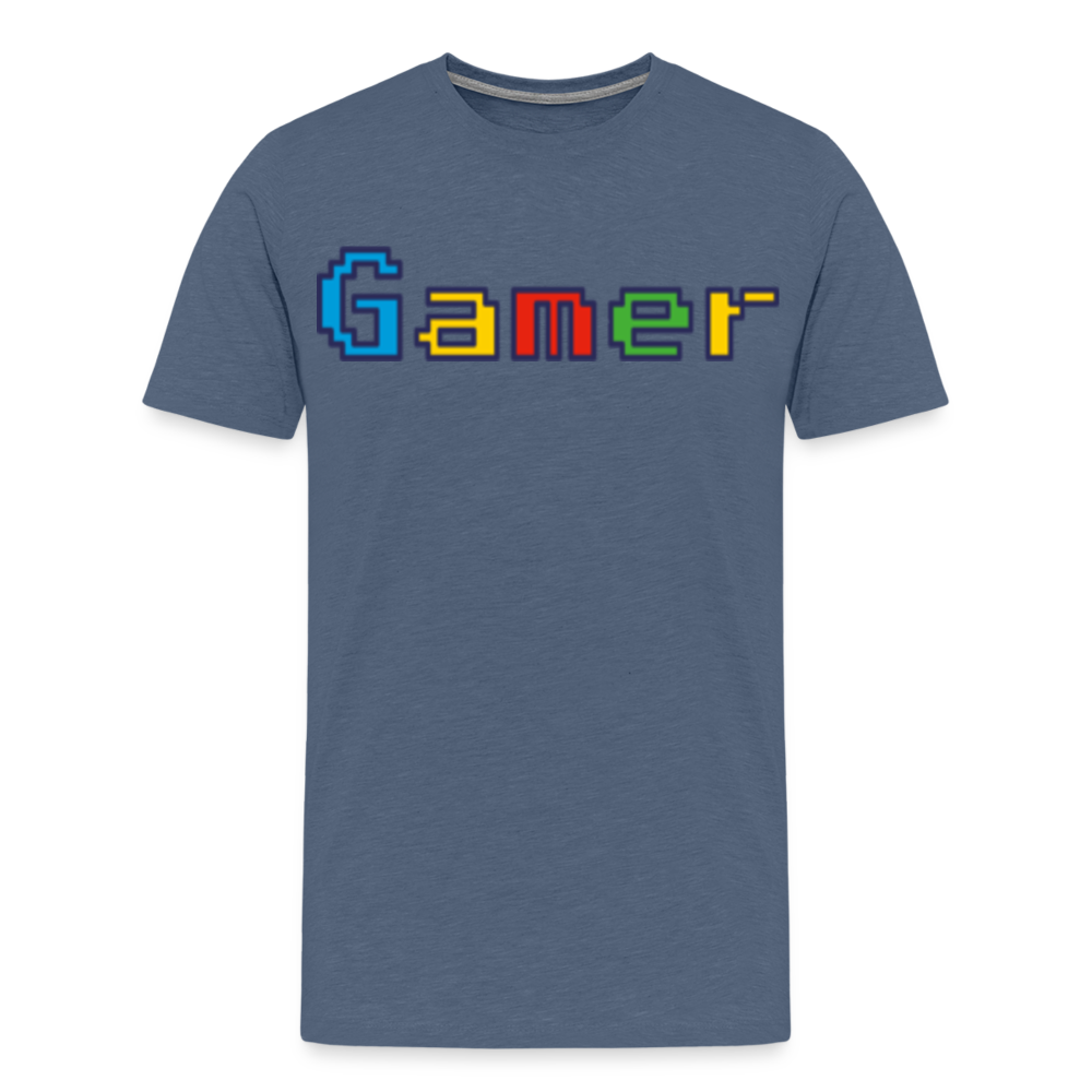 Gamer Retro Pixel Color Font For Video Game Gifts Men's Premium T-Shirt - heather blue