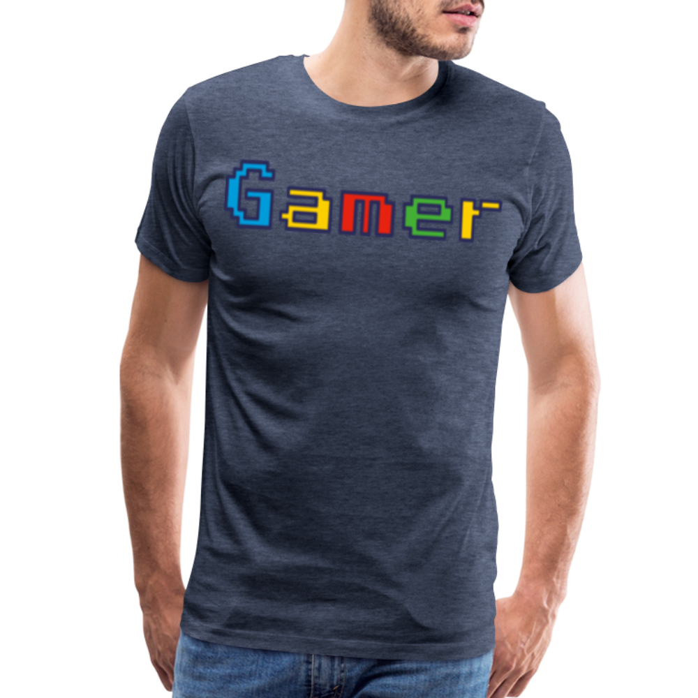 Gamer Retro Pixel Color Font For Video Game Gifts Men's Premium T-Shirt - heather blue