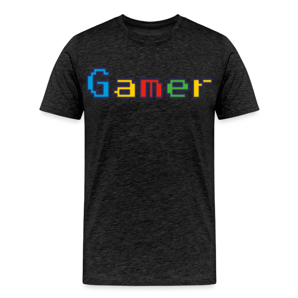 Gamer Retro Pixel Color Font For Video Game Gifts Men's Premium T-Shirt - charcoal grey