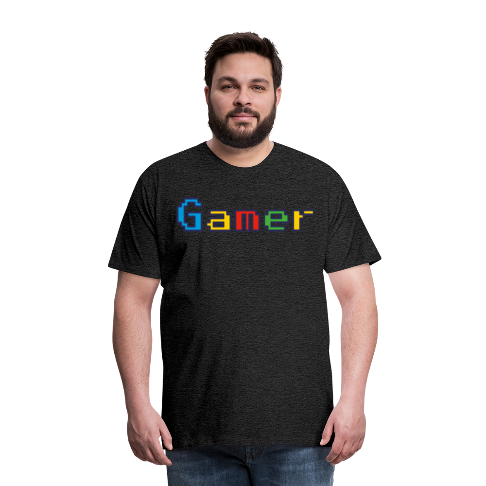 Gamer Retro Pixel Color Font For Video Game Gifts Men's Premium T-Shirt - charcoal grey