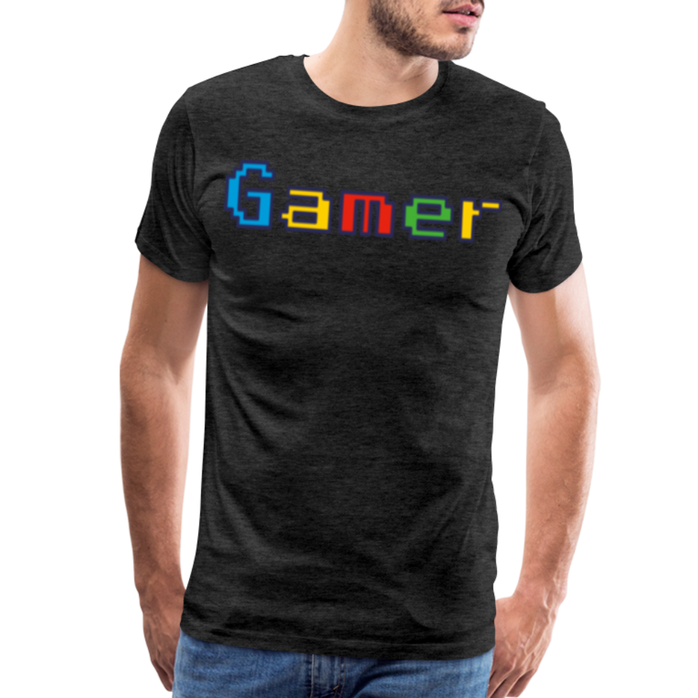 Gamer Retro Pixel Color Font For Video Game Gifts Men's Premium T-Shirt - charcoal grey