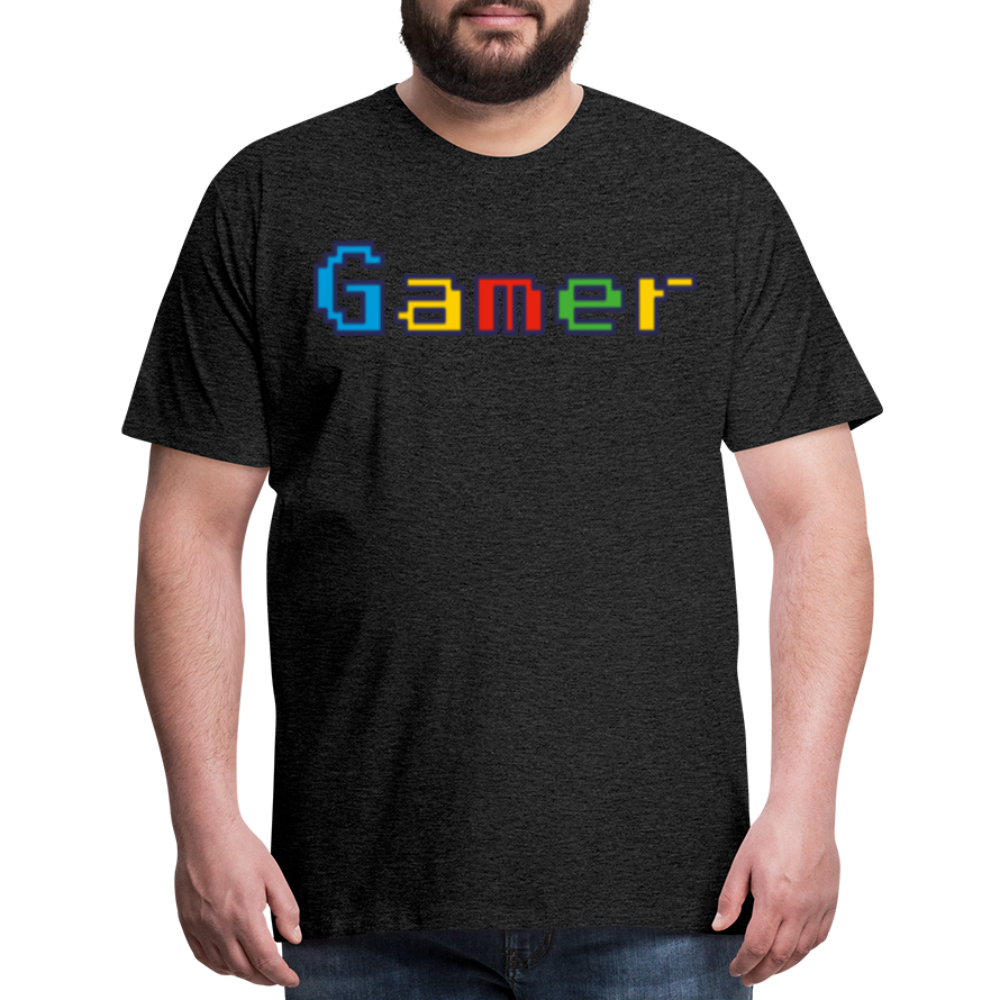 Gamer Retro Pixel Color Font For Video Game Gifts Men's Premium T-Shirt - charcoal grey