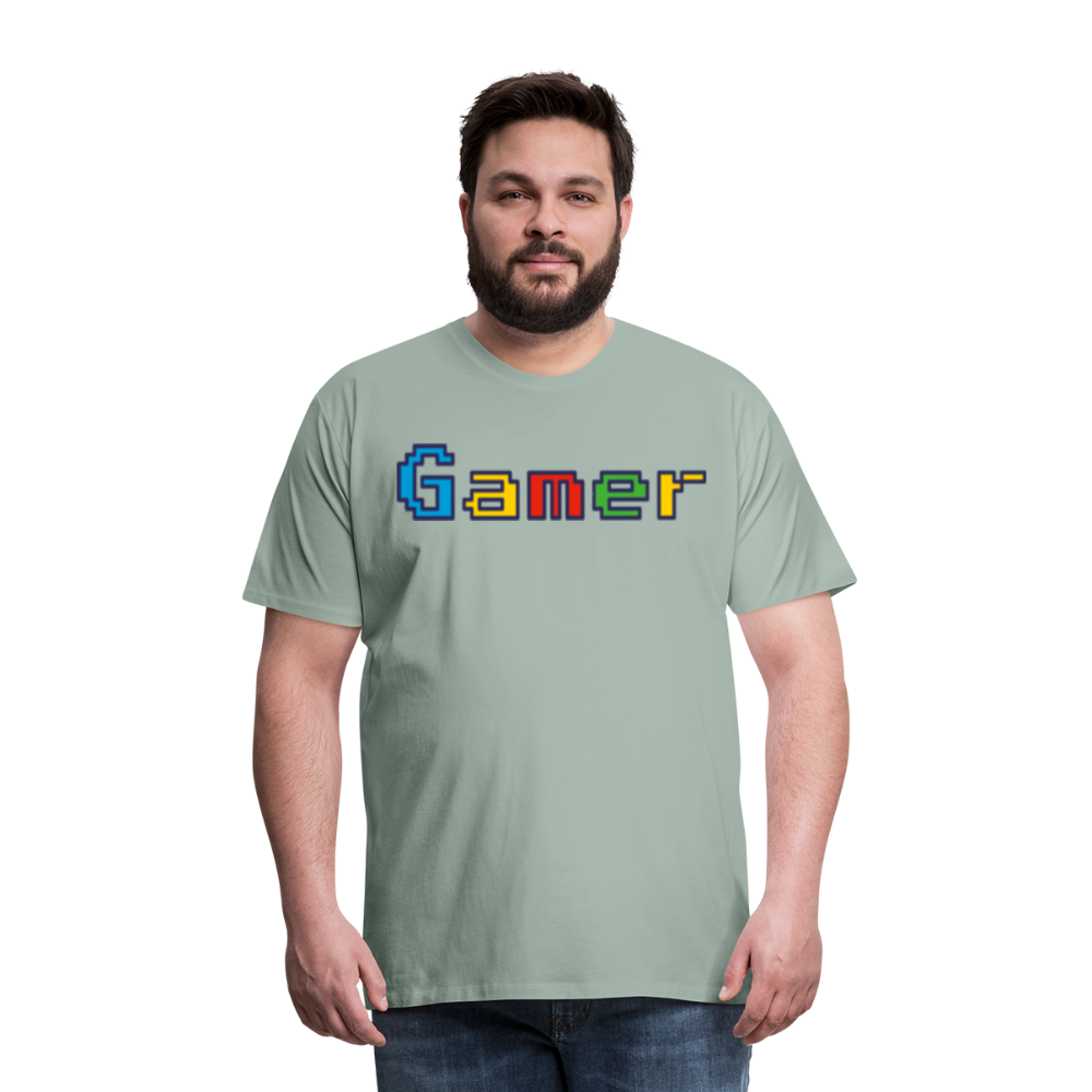 Gamer Retro Pixel Color Font For Video Game Gifts Men's Premium T-Shirt - steel green