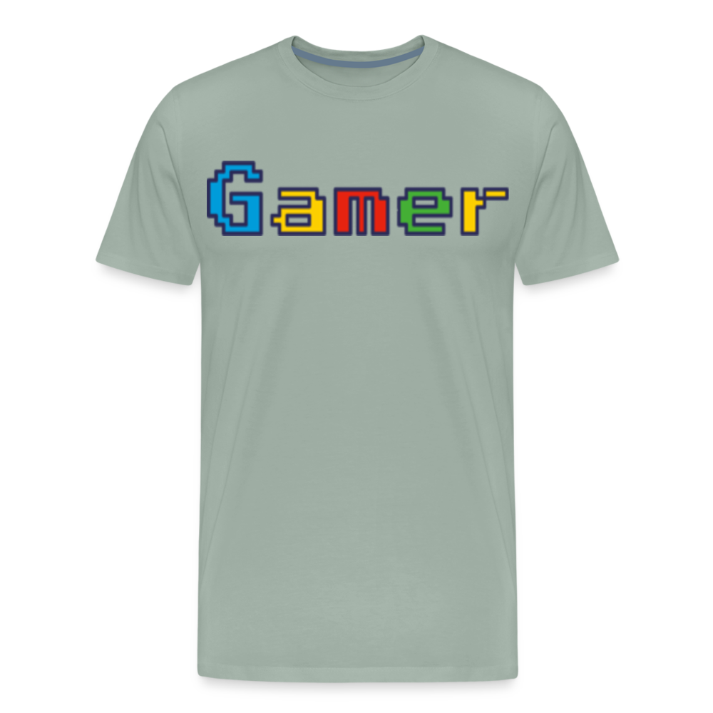 Gamer Retro Pixel Color Font For Video Game Gifts Men's Premium T-Shirt - steel green